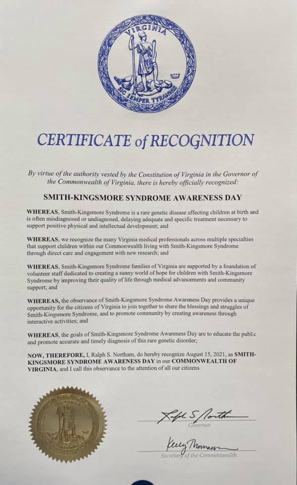 State of Virginia proclamation for SKS Awareness Day