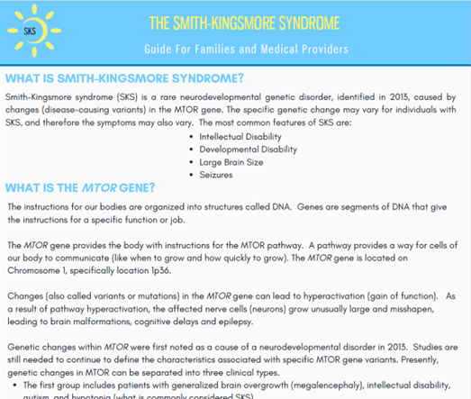 snapshot of first page of SKS guide for families
